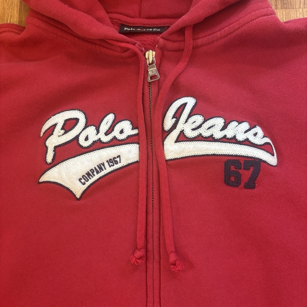 VTG Polo Jeans Ralph Lauren Hoodie Women Large Full Zip Sweatshirt Crop 90s Flaw